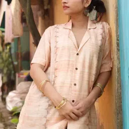Quirky Bae Peach Cotton Printed Shirt-image-63