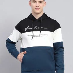 Monte Carlo Blue & Black Regular Fit Printed Hooded Sweatshirt-20