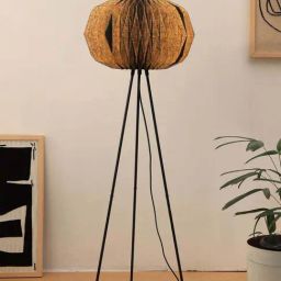 FIG Living Black Cotton And Linen Mix Ori Floor Lamp-80