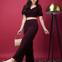 Globus Wine Crop Top With Trousers-image-81