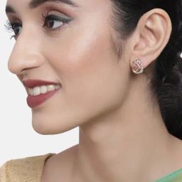 Zaveri Pearls Rose Gold Cubic Zirconia & Pearls Peacock Inspired Stud Earrings - ZPFK10339-25