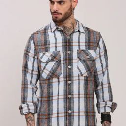 Showoff Grey Cotton Regular Fit Checks Shacket-picture-36