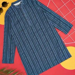 Indus Route by Pantaloons Kids Navy Cotton Printed Full Sleeves Kurta-image-35