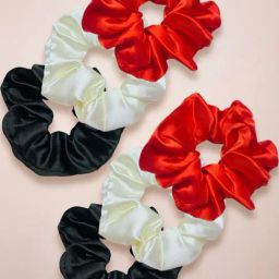 OOMPH Combo of 6 Black White & Red Satin Silk Scrunchy Rubber Band Hair Tie Ponytail Holder-image-72