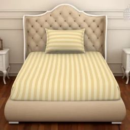Spaces Stripe Beige 210 TC Cotton Single Bedsheet with 1 Pillow Covers-image-73