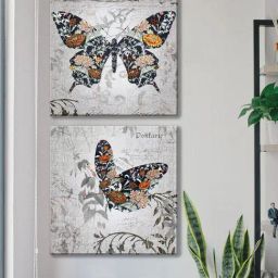 Art Street Butterfly Beauty Printed Multicolor Cotton Canvas Wall Art - Set Of 2-image-54