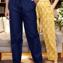 Kryptic Blue & Yellow Cotton Relaxed Fit Printed Lounge Pants - Pack of 2-image-67