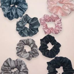 OOMPH Combo of 8 Black Pink & Grey Satin Silk Scrunchy Rubber Band Hair Tie Medium & Small Size-image-43