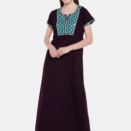 Sand Dune Burgundy Embroidered Nightdress 6692 Wine-image-83