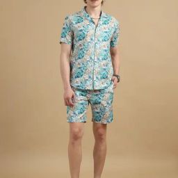 Bushirt Beau Blue Regular Fit Printed Shirt & Shorts Set-image-90