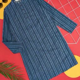 Indus Route by Pantaloons Kids Navy Cotton Printed Full Sleeves Kurta-image-34