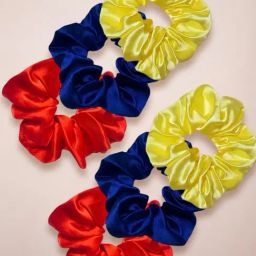OOMPH Combo of 6 Blue Red & Yellow Satin Silk Scrunchy Rubber Band Hair Tie Ponytail Holder-image-23