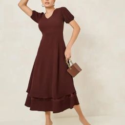 Styli Brown Regular Fit Midi Dress-image-14