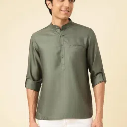 Fabindia Darkgreen Viscose Silk Slim Fit  Casual Shirt-image-28