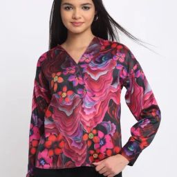 SHAYE Black Satin Printed Top-picture-4