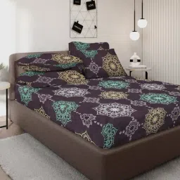 Klotthe Multicolor Cotton Blend Printed 300 TC King Fitted Bedsheet with 4 Pillow Covers-picture-36