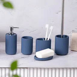 Pano Blue 4 piece Textured Polyresin Bath Accessories Set-27