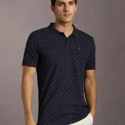Louis Philippe Navy Cotton Regular Fit Printed Polo T-Shirt-picture-6