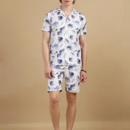Bushirt Lavender Regular Fit Printed Shirt & Shorts Set-image-18