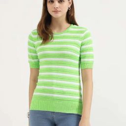 United Colors of Benetton Green Cotton Striped Top-image-58