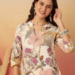 Anouk Rustic Floral Print Mandarin Collar Cotton Shirt Style Top-image-41