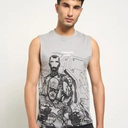 Sf Jeans By Pantaloons Grey Cotton Relaxed Fit Printed Tank Tee-image-4