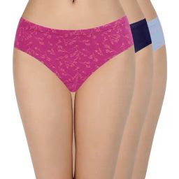 Every De by Amante Pink & Navy Cotton Printed Bikini Panties - Pack Of 3-image-54