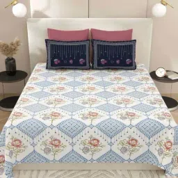 Living Roots Blue 300 TC Cotton King Bedsheet with 2 Pillow Covers-picture-36