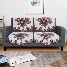 Aura White & Brown Cotton 4 Piece Sofa Cover-image-35