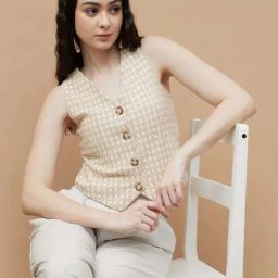 Ginger By Lifestyle Beige Cotton Regular Fit Lace Top-picture-3