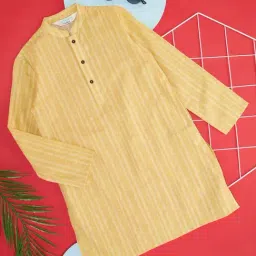Indus Route by Pantaloons Kids Honey Mustard Cotton Striped Full Sleeves Kurta-image-60