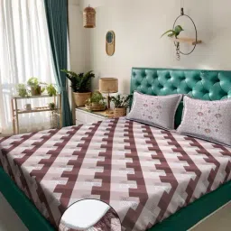 Klotthe Rust Cotton Printed 400 TC King Fitted Bedsheet with 2 Pillow Covers-picture-22
