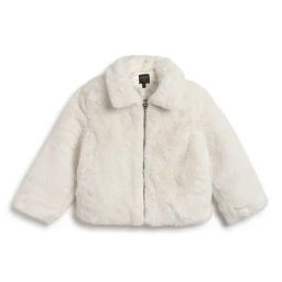 Guess Off White Solid Spread Collar Faux Fur Jacket-image-38