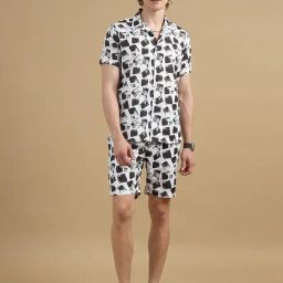 Bushirt White Regular Fit Printed Shirt & Shorts Set-picture-7
