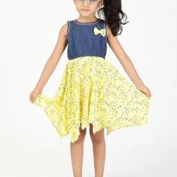 Budding Bees Kids Blue & Yellow Floral Print Dress-image-76