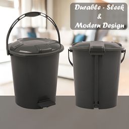Kuber Industries Grey 2Pcs Pedal Dustbin With Lid & Handle 10l Each image 4
