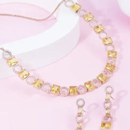 Zaveri Pearls Yellow Stones Dazzling Cubic Zirconia Contemporary Necklace & Earring Set-ZPFK15570-image-27