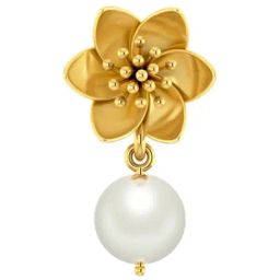 P.C. Chandra Jewellers 18k Yellow Gold Charming Flower Motif Pearl Drop Pendant-image-90