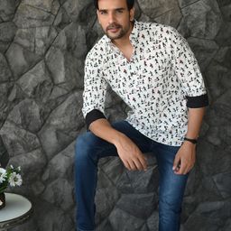 Style Matters Men Standard Fit Abstract Printed Band Collar Cotton Casual Shirt-image-64