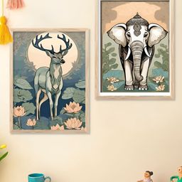 Kotart Green & Grey 2 Pieces Birds And Animals Wooden Wall Arts-picture-46