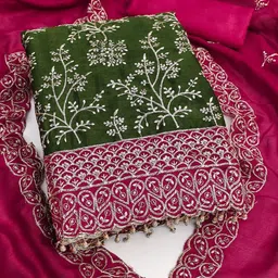 KALINI Embroidered Art Silk Unstitched Dress Material-picture-10