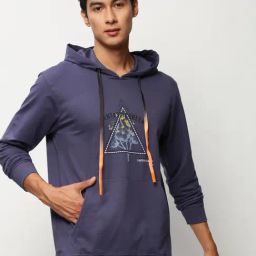 SHOWOFF Purple Slim Fit Printed Hooded Sweatshirt-image-52