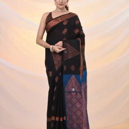 Arhi Black Blended Woven Design Saree with Unstitched Blouse-image-62