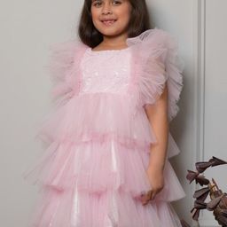 Bella Moda Girls Flutter Sleeve Net Fit & Flare Dress-image-13