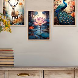 Kotart Brown & Blue 3 Pieces Wooden Birds and Animals Wall Arts-picture-31