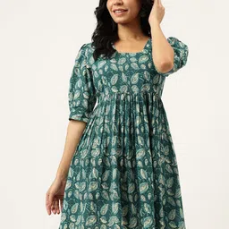 SPARSA Ethnic Motifs Print Puff Sleeve Empire Dress-image-38