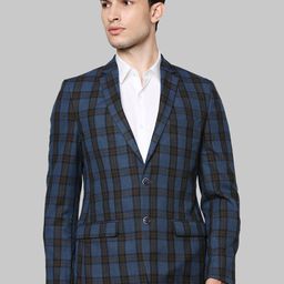 Park Avenue Men Blue & Brown Checked Single-Breasted Formal Blazer-image-55