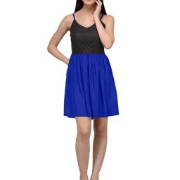 PATRORNA Royal Blue & Black Lace Skater Dress-image-30