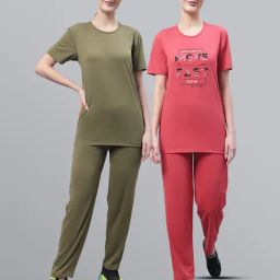 Vimal Jonney Olive & Pink Printed T-Shirt With Track Pants - Pack of 2-image-95