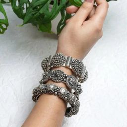 Teejh Silver-Plated Rushali Stacked Bracelets for Women - Set of 3-picture-4